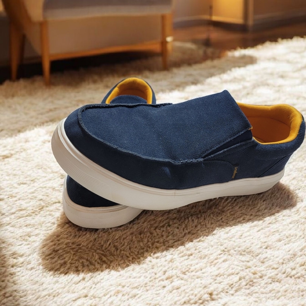 Comfoot Mens size 12 Blue/Gold Slip-On Loafers for Treating Planter Fasciitis